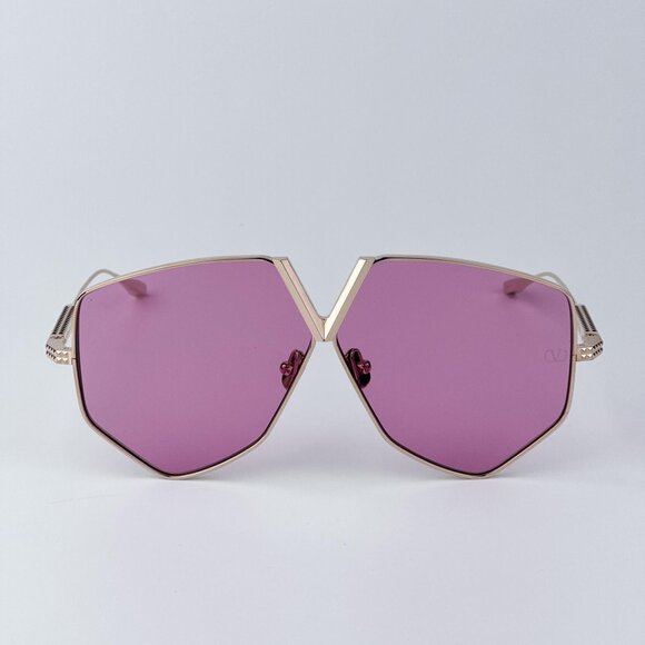 Valentino Women BRAND NEW Sunglasses Titanium Gold Pink Oversized Aviator - Picture 5 of 12